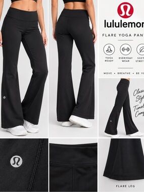 Lululemon Black Flare Yoga Pants Leggings Size 6 Low Rise 32” Inseam
